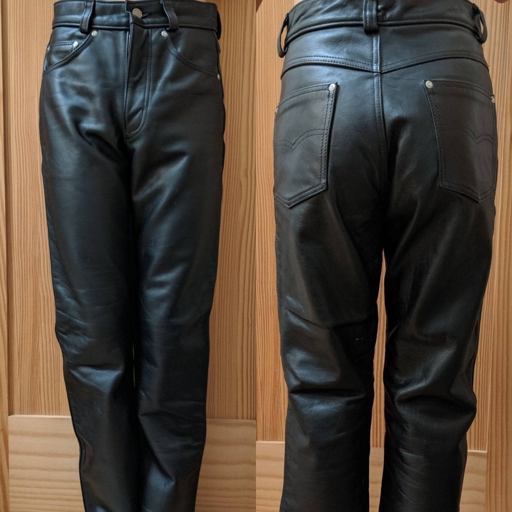 Schott NYC Black Leather jeans biker pants…